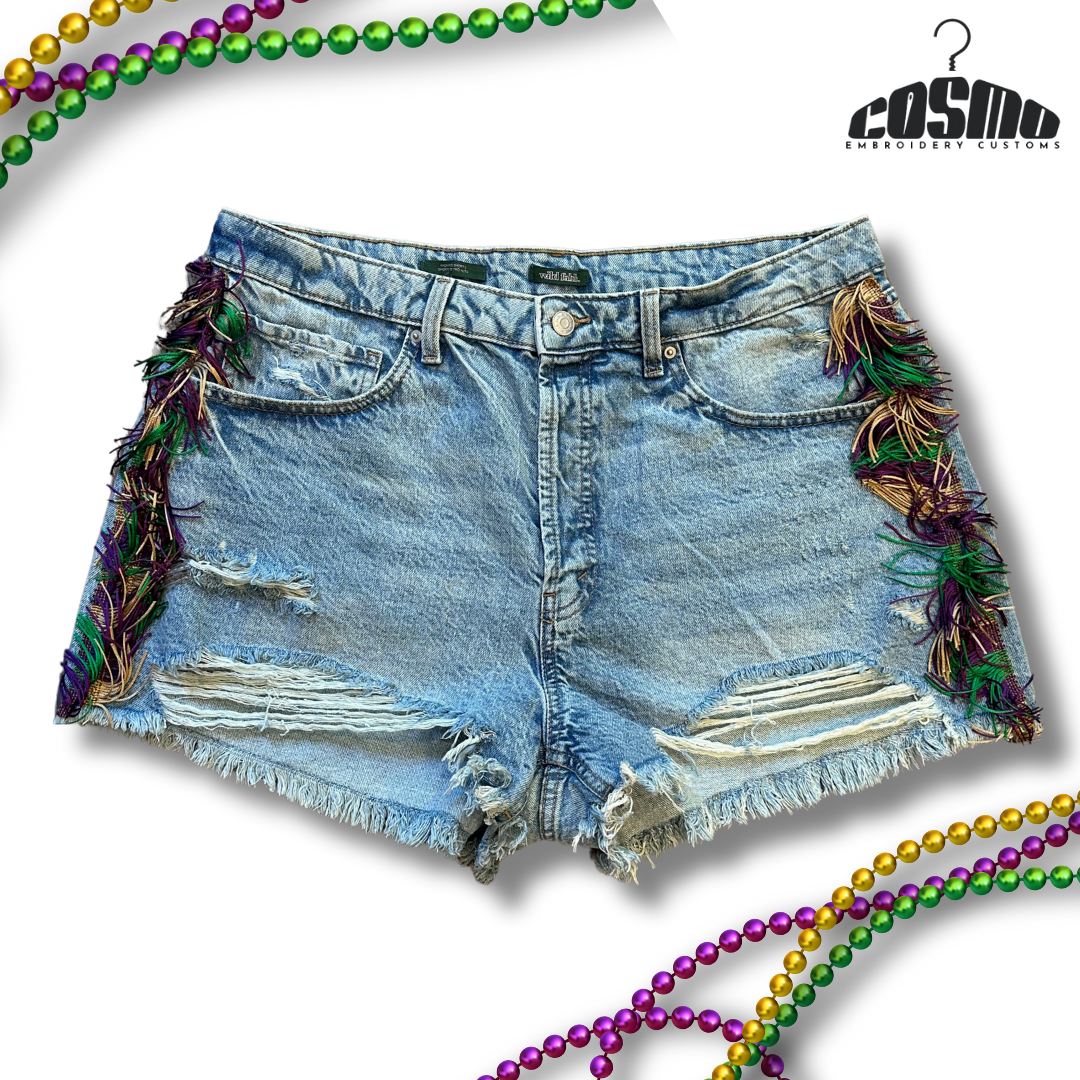 MARDI GRAS DENIM SHORTS - PLUS SIZE