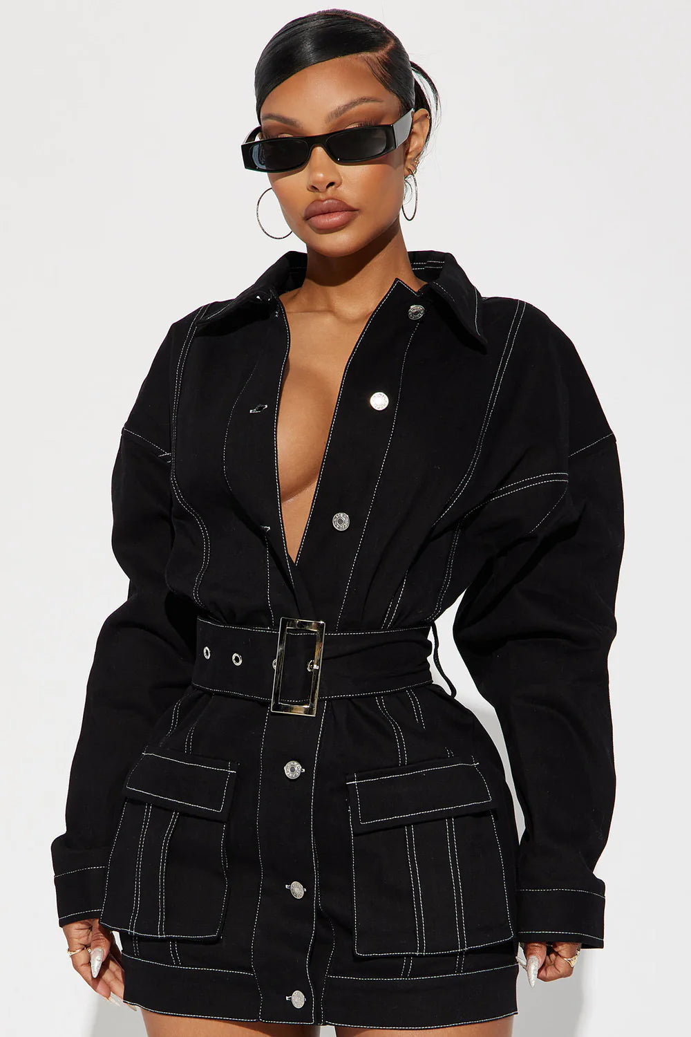 Embroidered Denim Mini Dress - STYLE 2