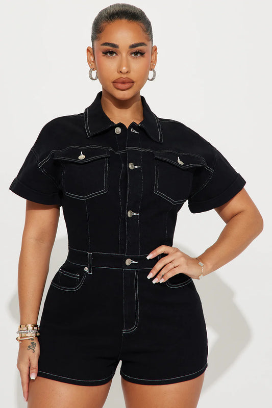 Embroidered Denim Romper